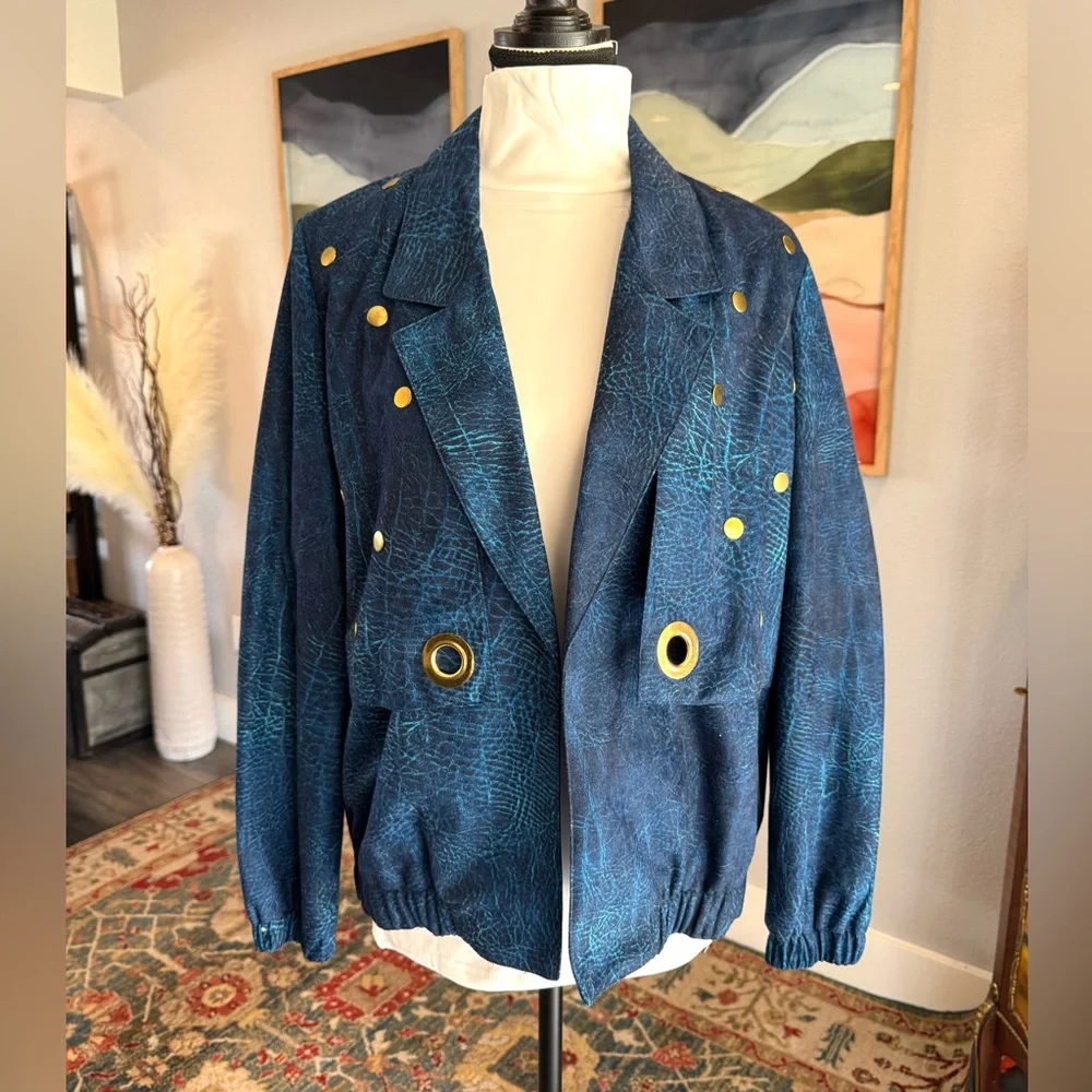 Vintage Regal Blue Reptile Jacket with Gold Accents - Picture 2 of 7